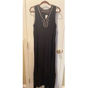 Plus size black beaded neckline maxi dress